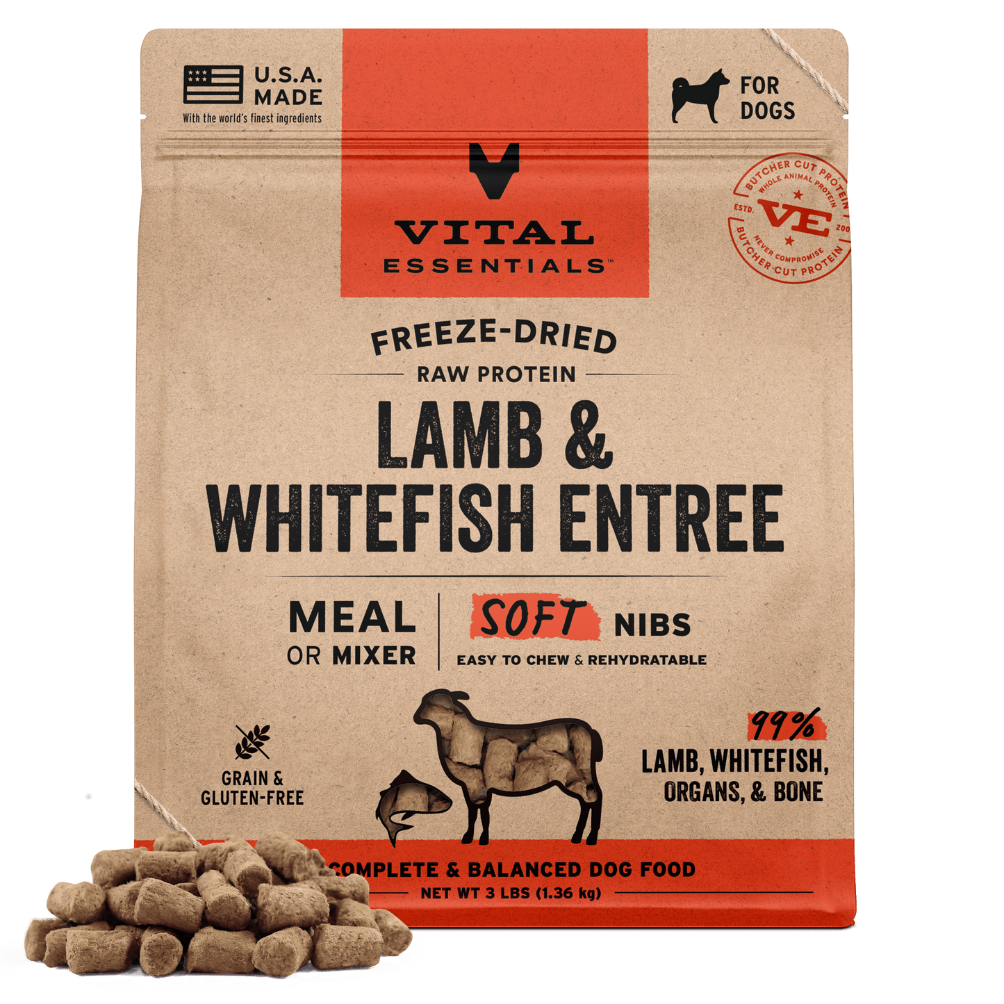 Freeze-Dried Lamb & Whitefish Entree & Mixer Dog Food Soft Nibs