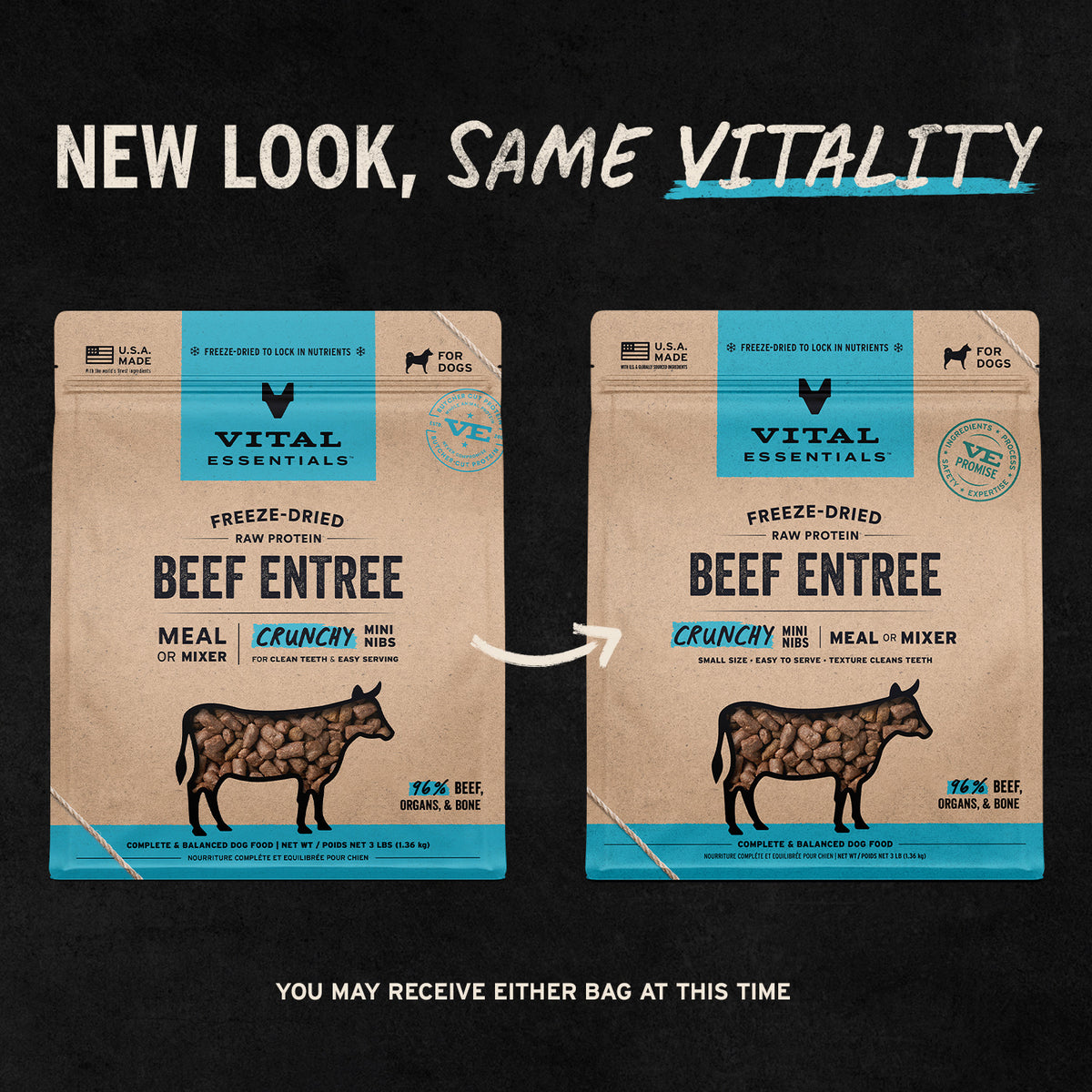 Freeze-Dried Beef Entree or Mixer Dog Food Crunchy Mini Nibs