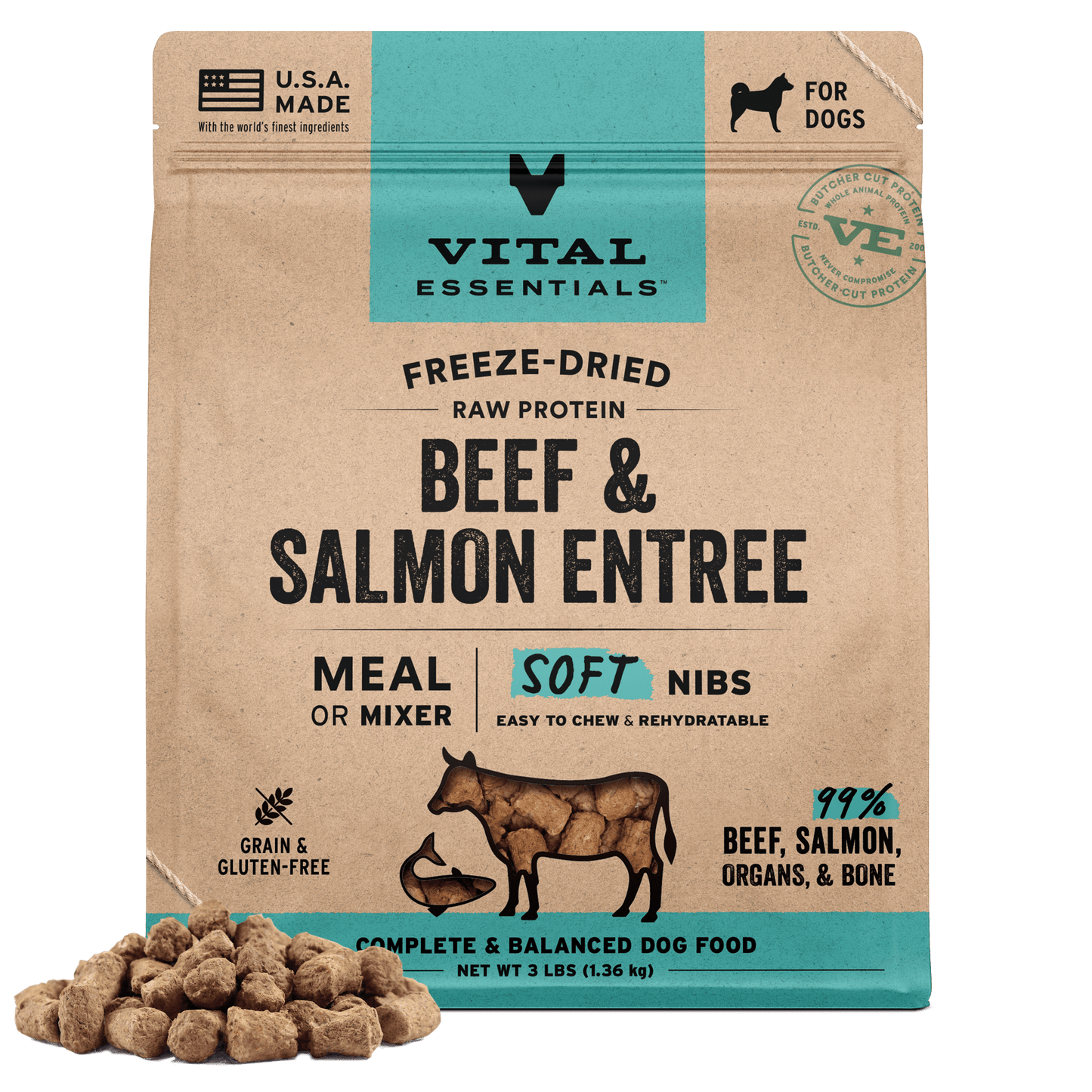 Freeze-Dried Beef & Salmon Entree & Mixer Dog Food Soft Nibs