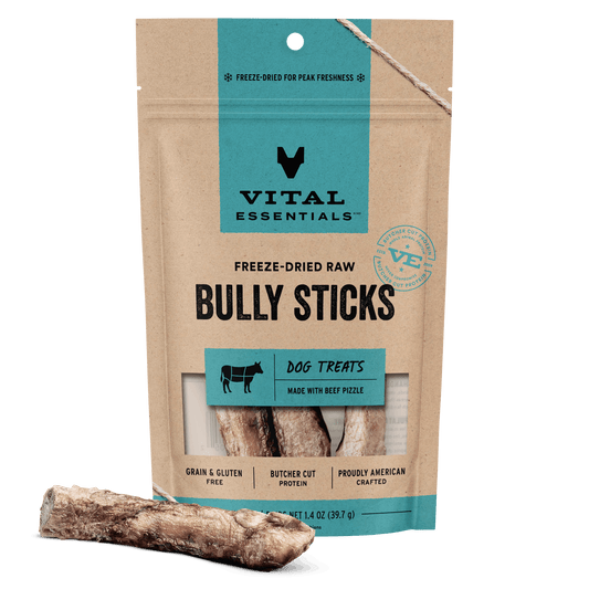 Vital Essentials Freeze-Dried Raw Bully Sticks dog treats 1.4 oz bag front