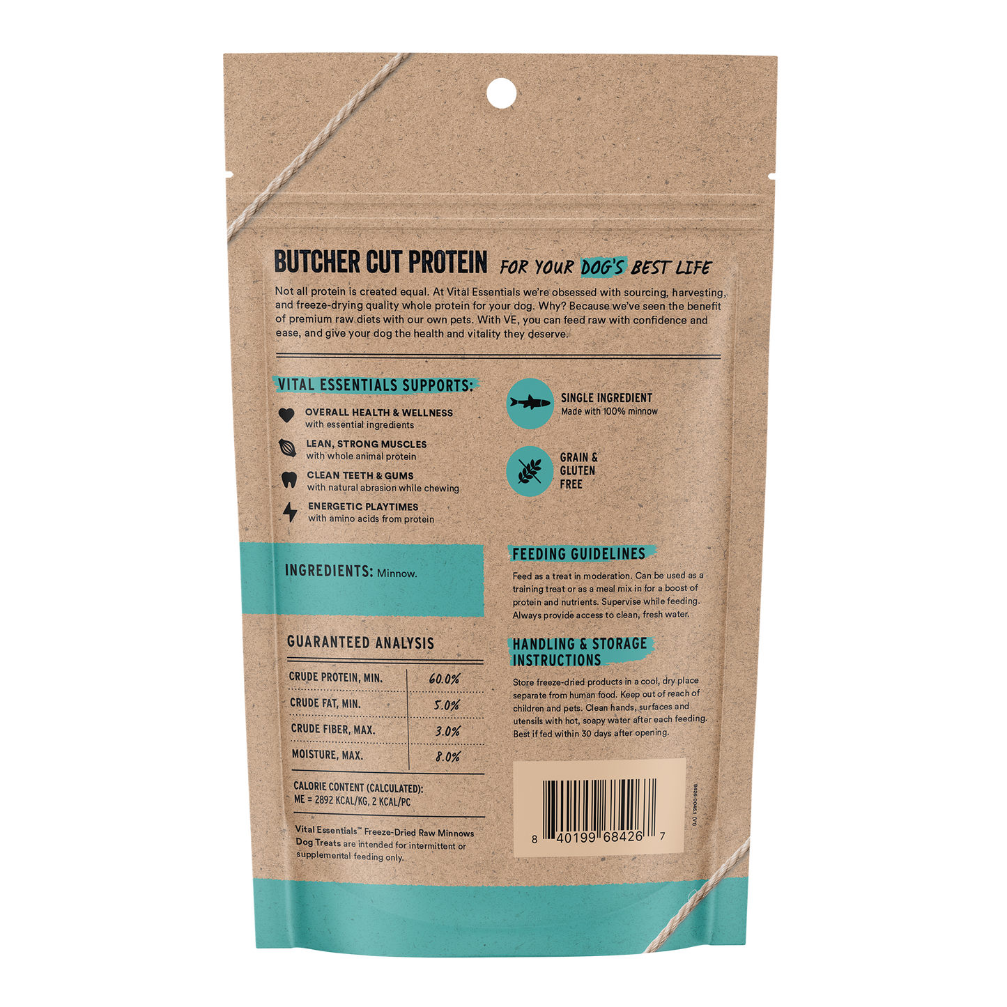 Minnows Dog Treats Back of Bag