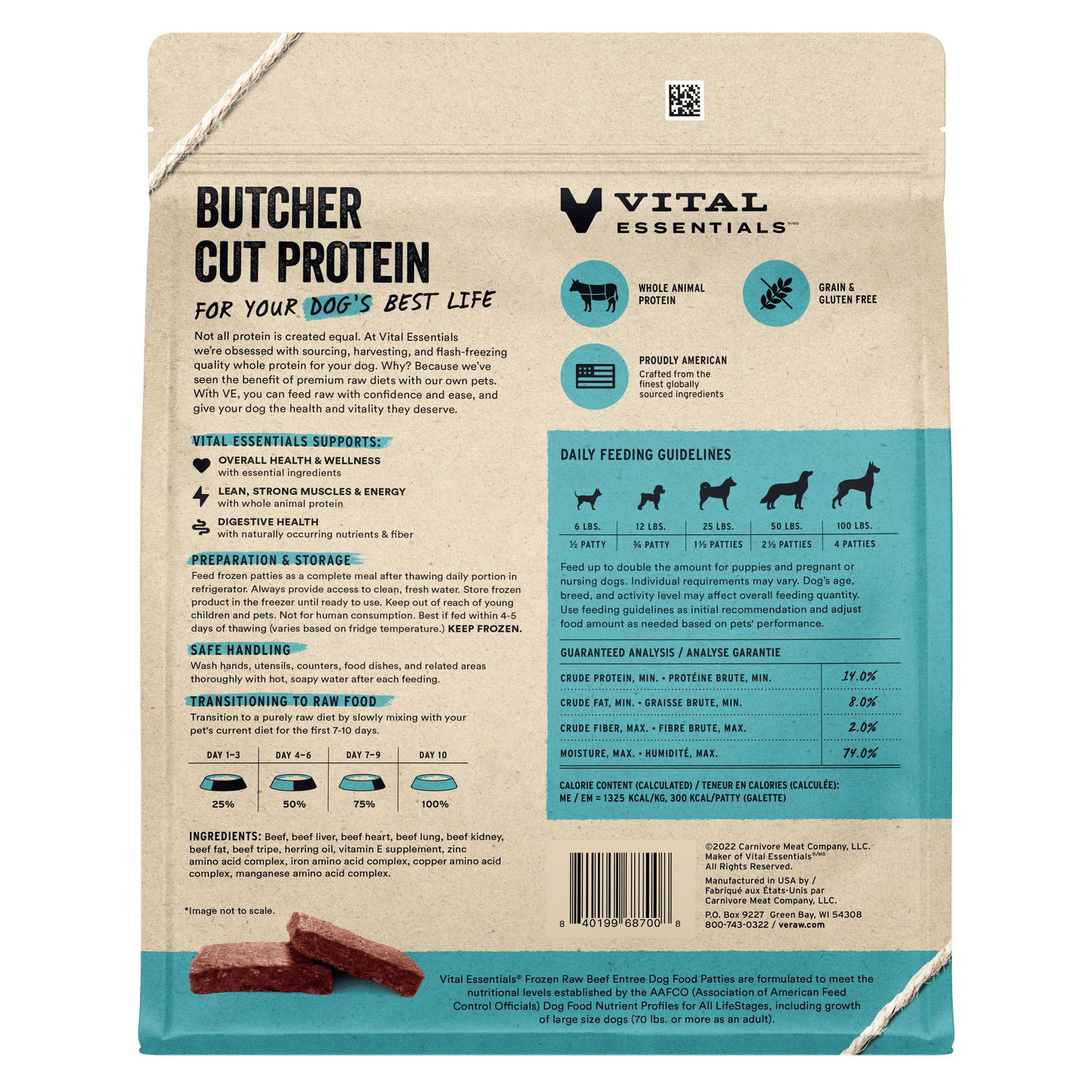 Frozen Beef Entree Dog Food Patties