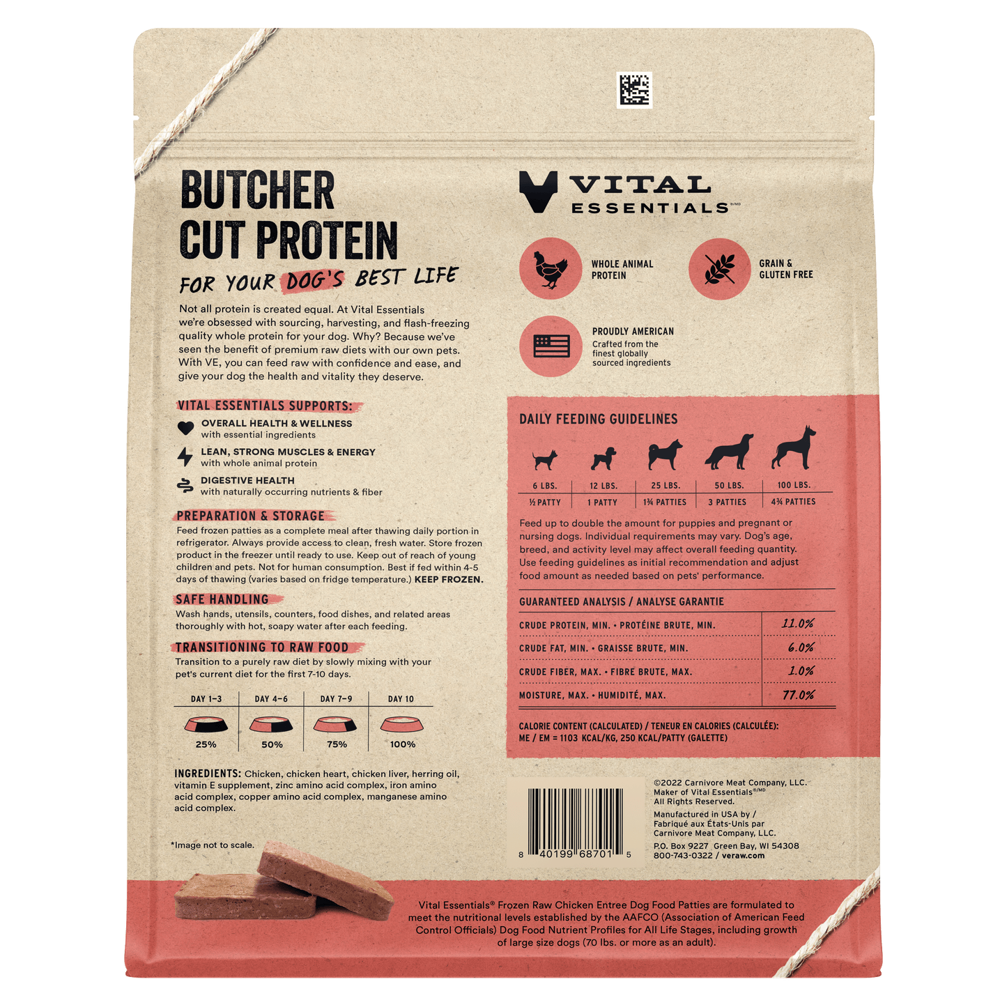 Frozen Chicken Entree Dog Food Patties