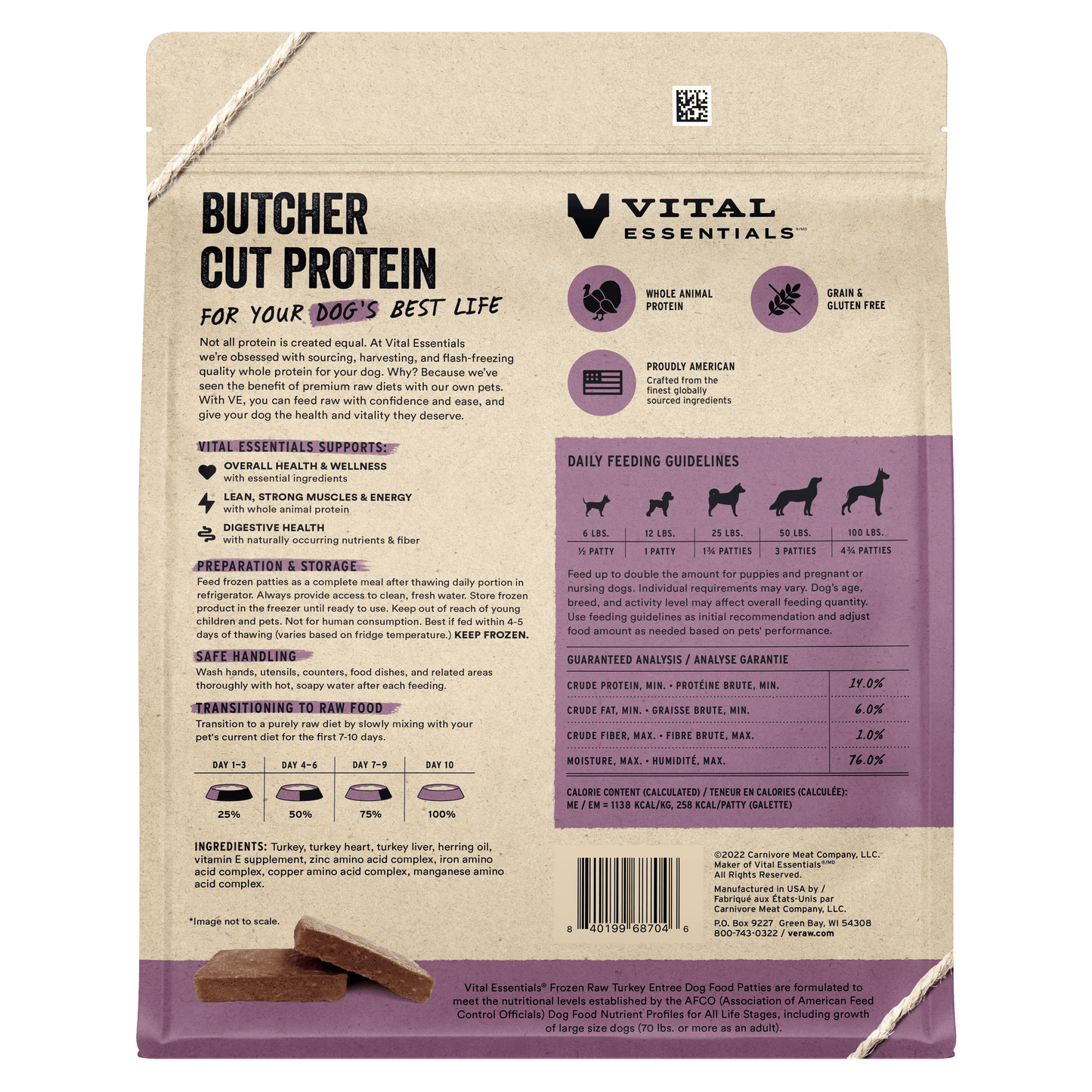 Frozen Turkey  Entree Dog Food Patties