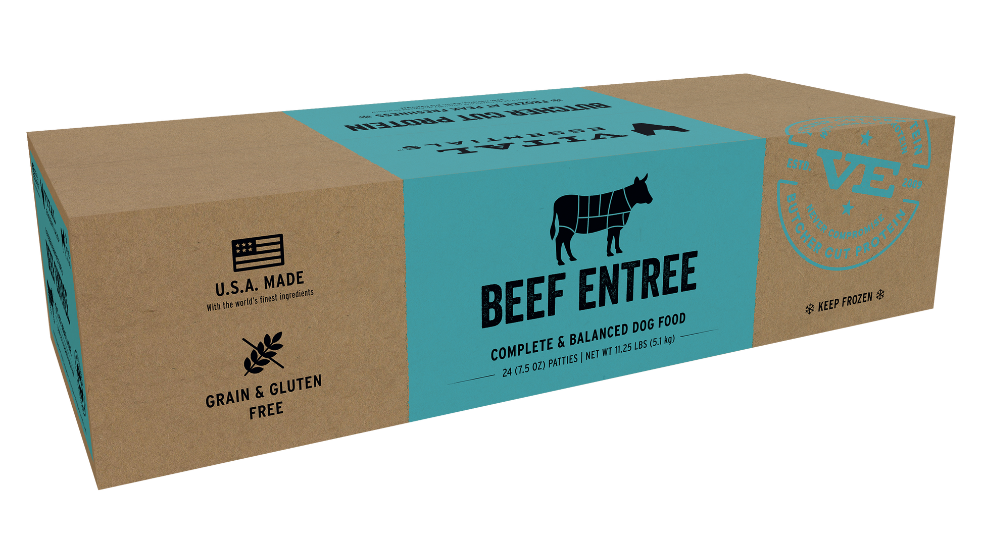 Vital Essentials Frozen Raw Beef Entree dog food patties bulk box