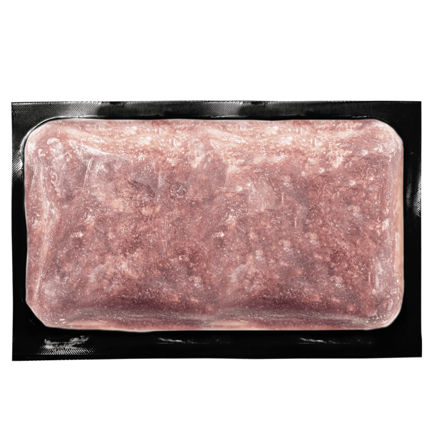 Frozen raw chicken patty in sealed packaging top view