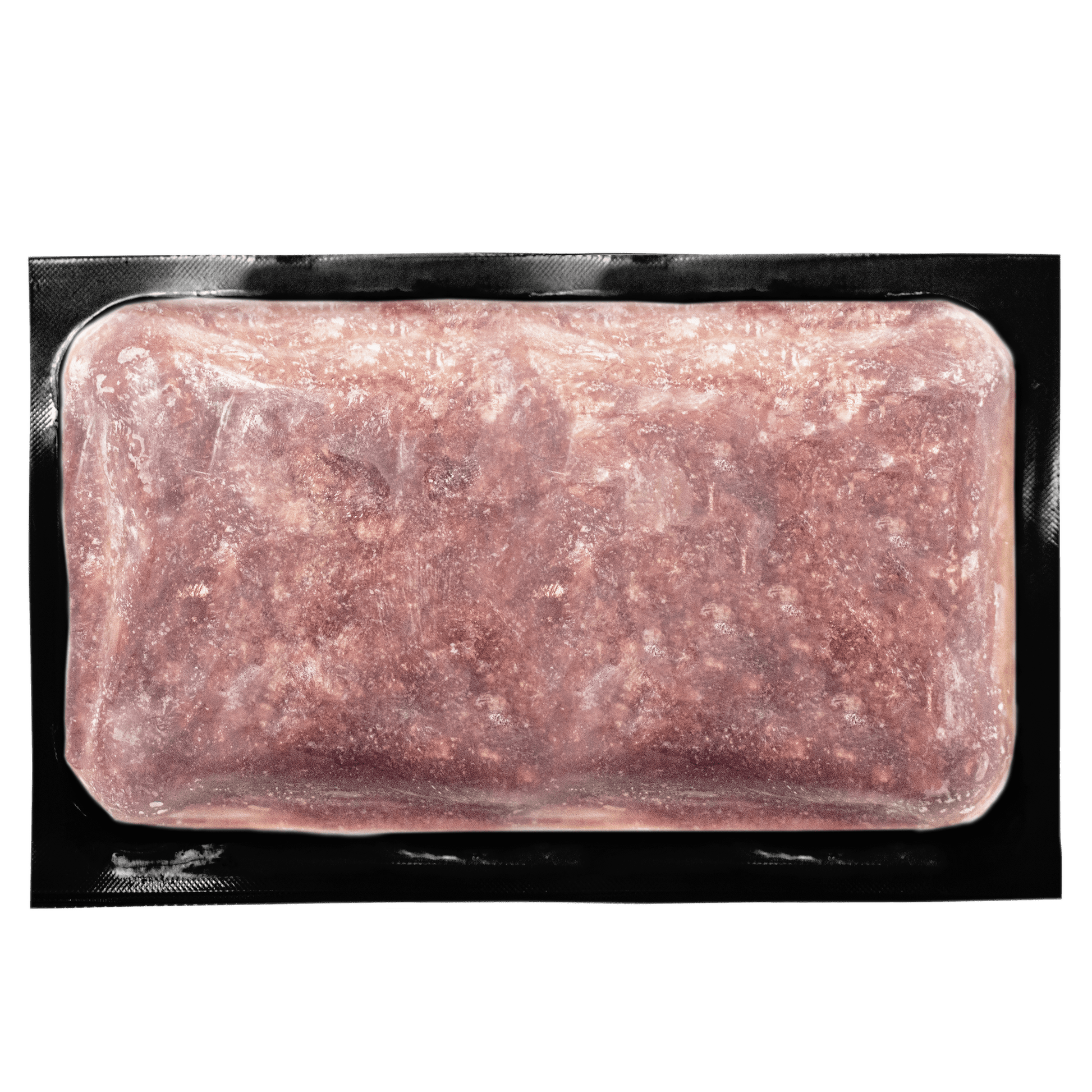 Frozen raw chicken patty in sealed packaging top view