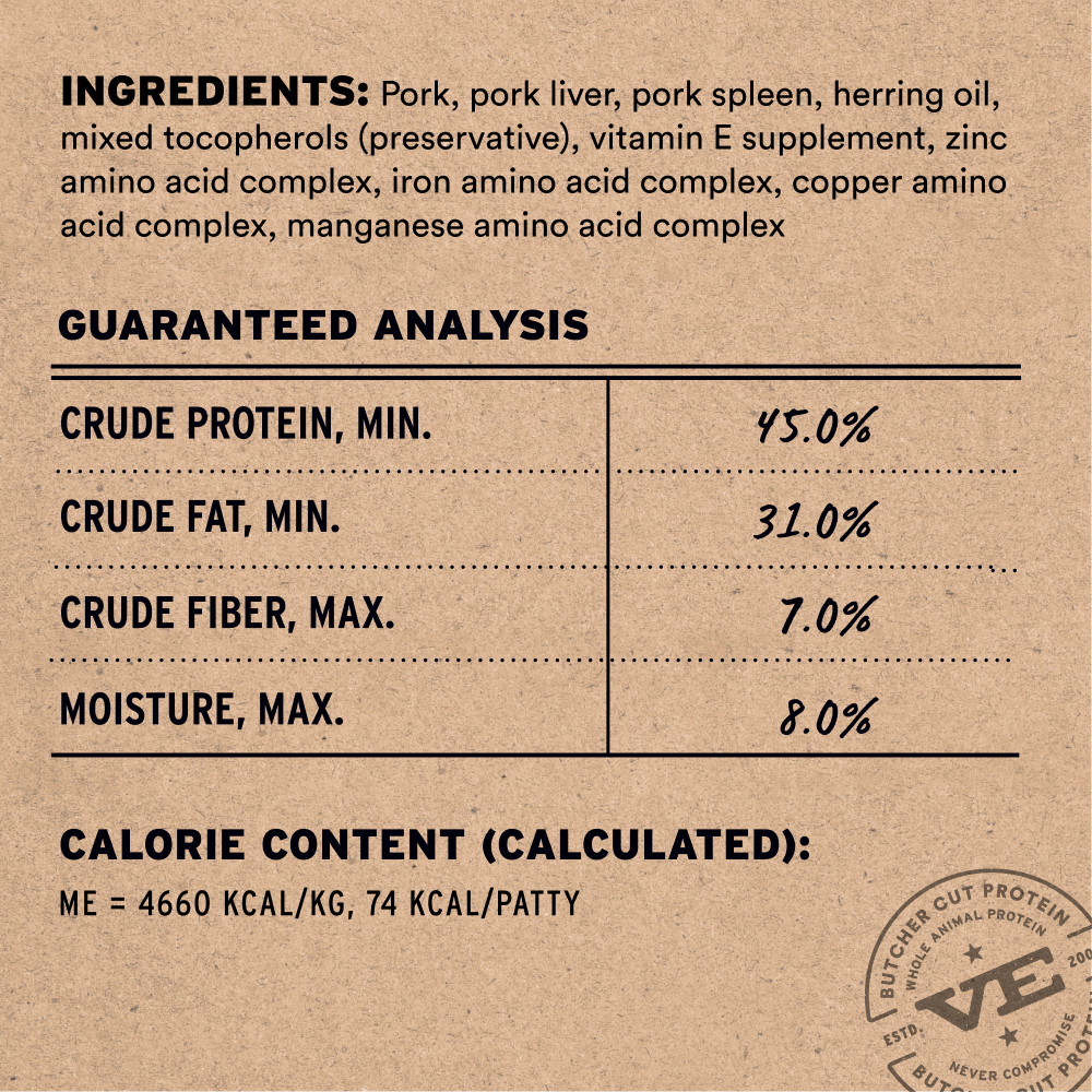 Pork entree cat mini patties ingredients and guaranteed analysis