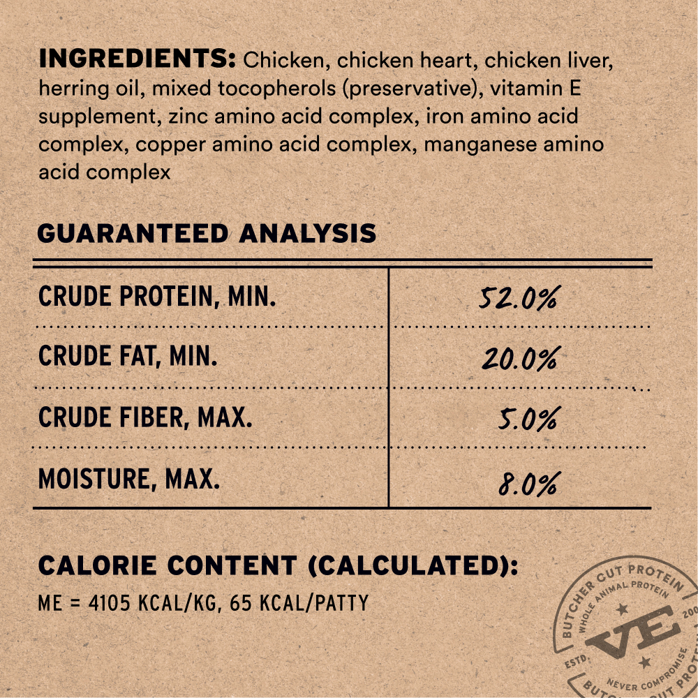 Chicken entree cat mini patties ingredients and guaranteed analysis
