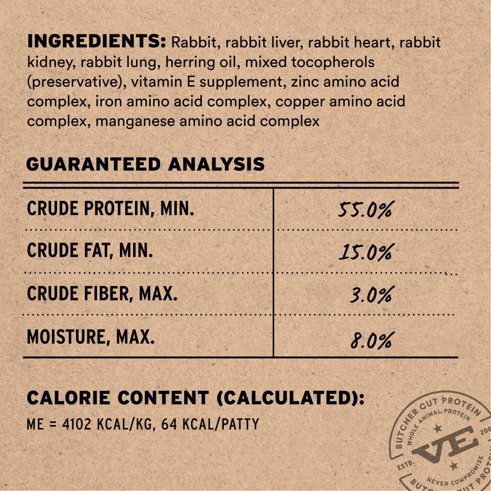 Rabbit freeze-dried cat food ingredients and guaranteed analysis