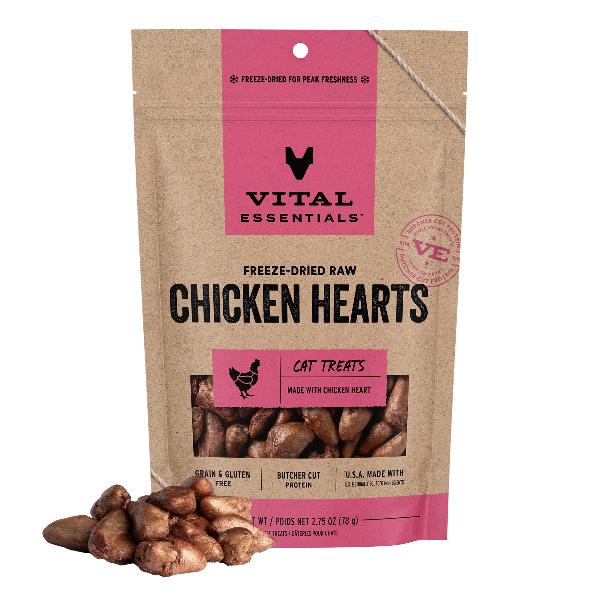 Chicken Hearts Cat Treats Front of Bag