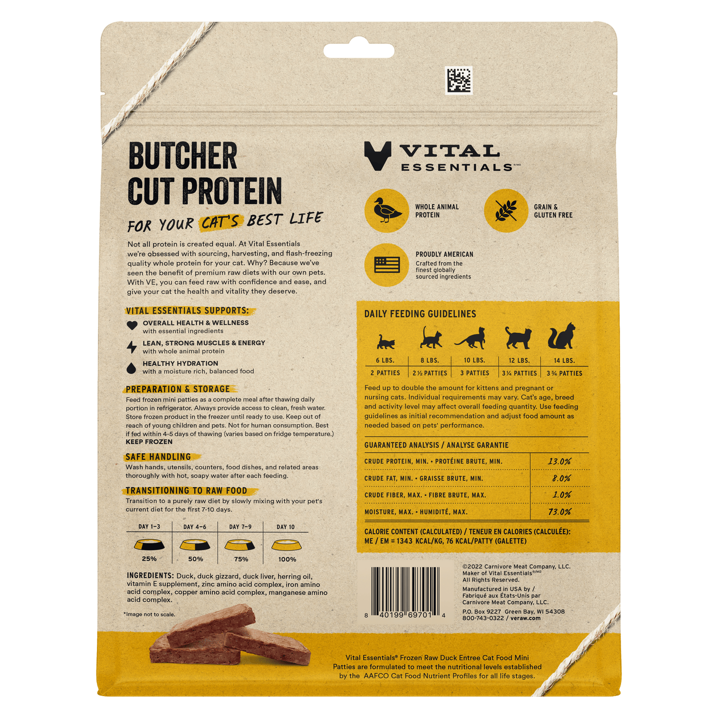 Frozen Duck Mini Patties Cat Food