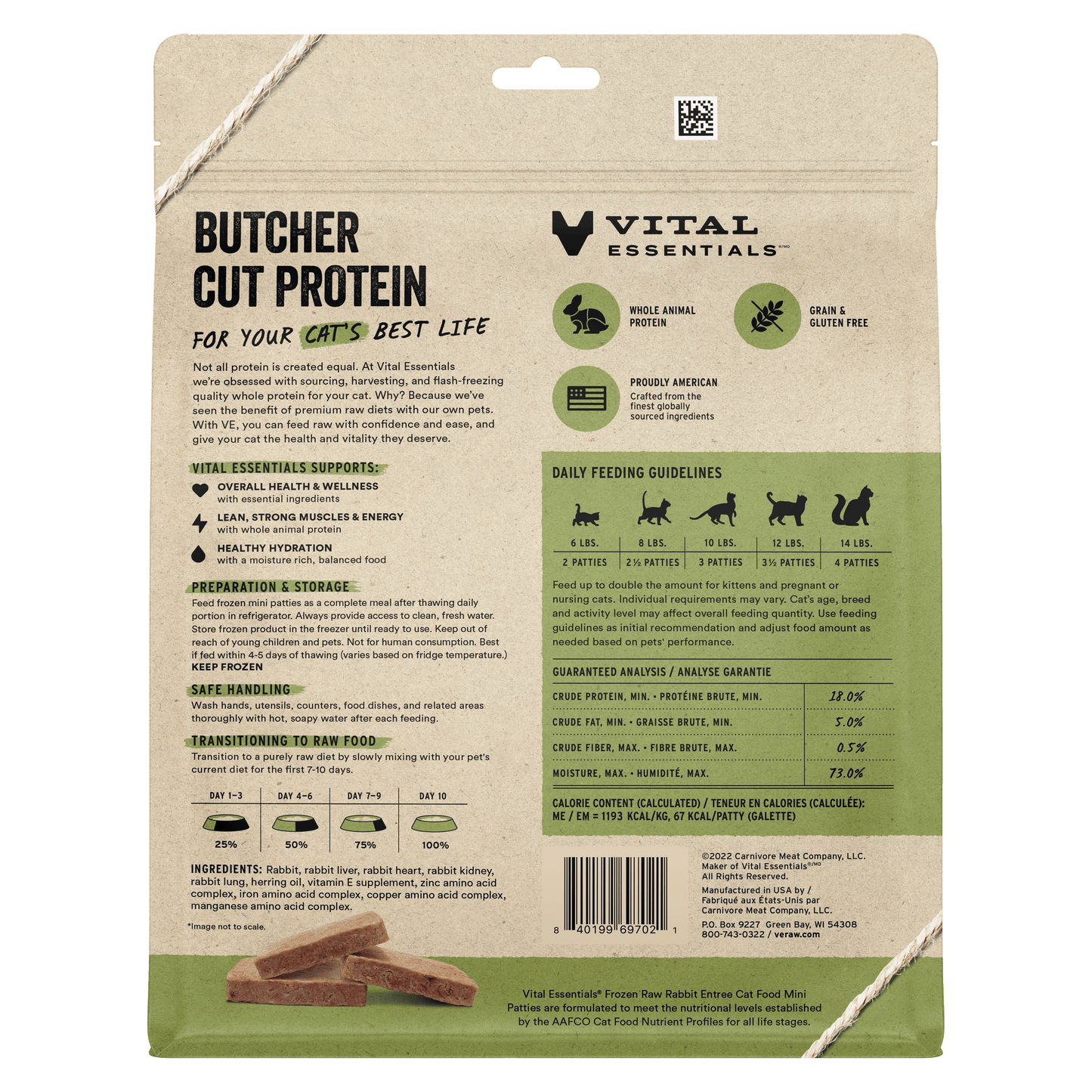 Frozen Rabbit Mini Patties Cat Food