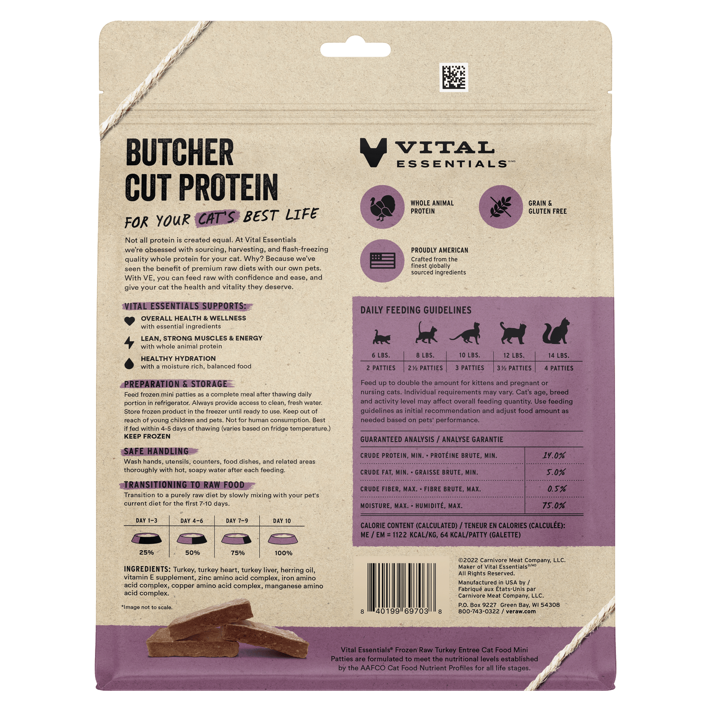 Frozen Turkey Mini Patties Cat Food