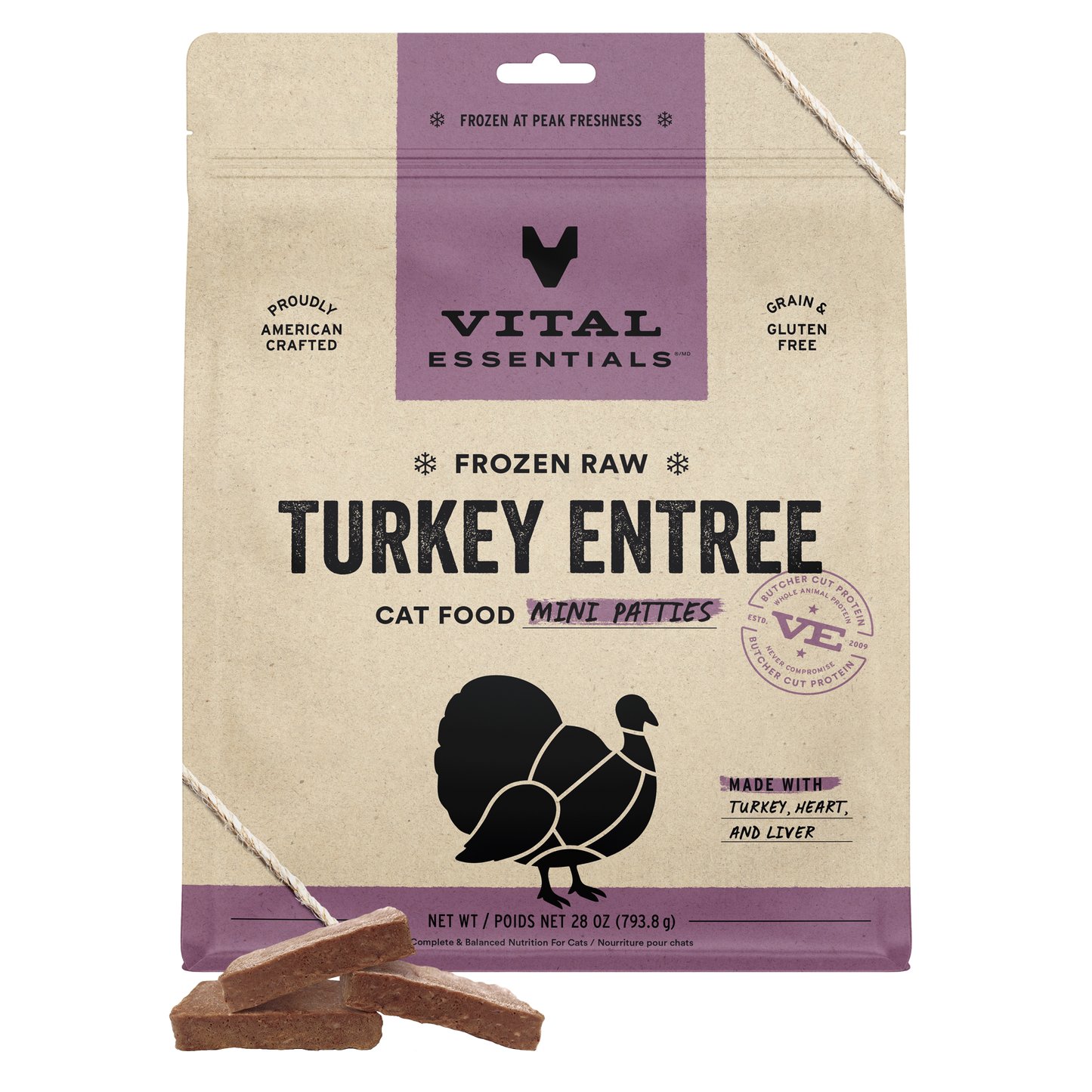 Frozen Turkey Mini Patties Cat Food