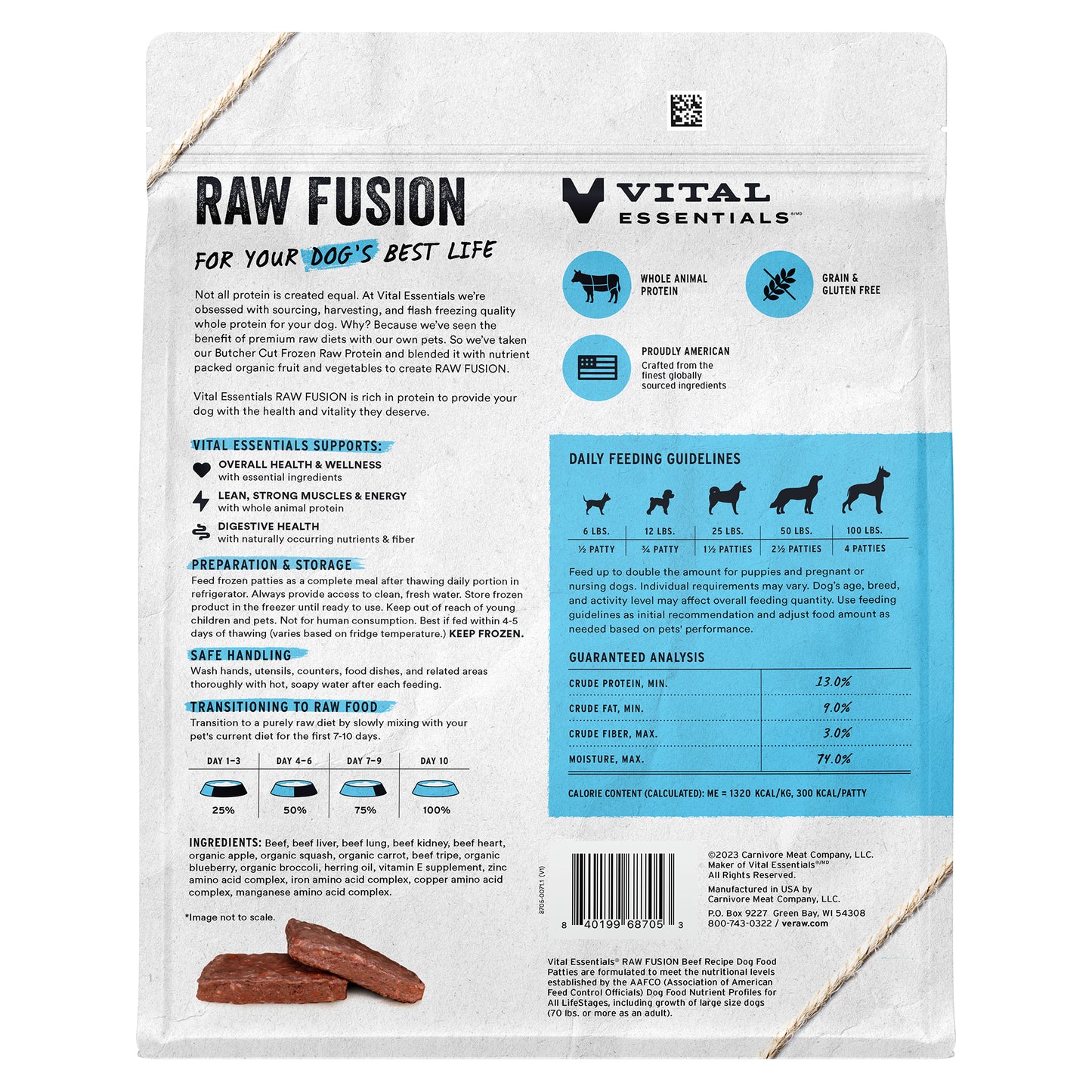 RAW FUSION Frozen Raw Beef Recipe Dog Food Patties