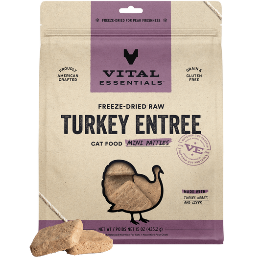 package front vital essentials®_freeze-dried raw_turkey_entree_mini patties_cat food
