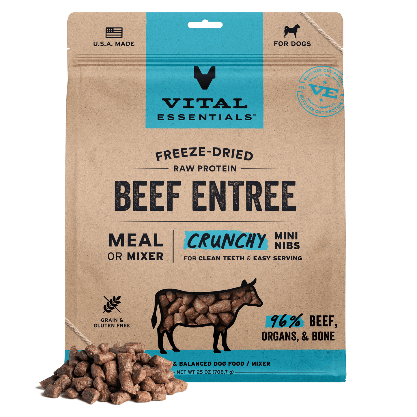 Freeze-Dried Beef Entree Dog Food Crunchy Mini Nibs