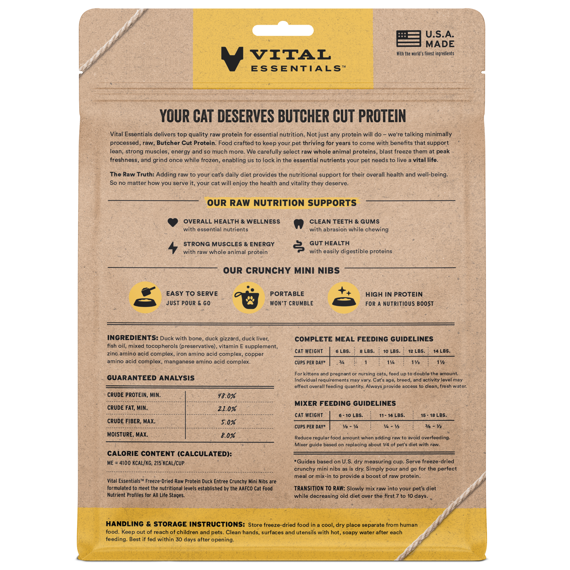 package back vital essentials®_freeze-dried raw_duck_entree_mini nibs_cat food