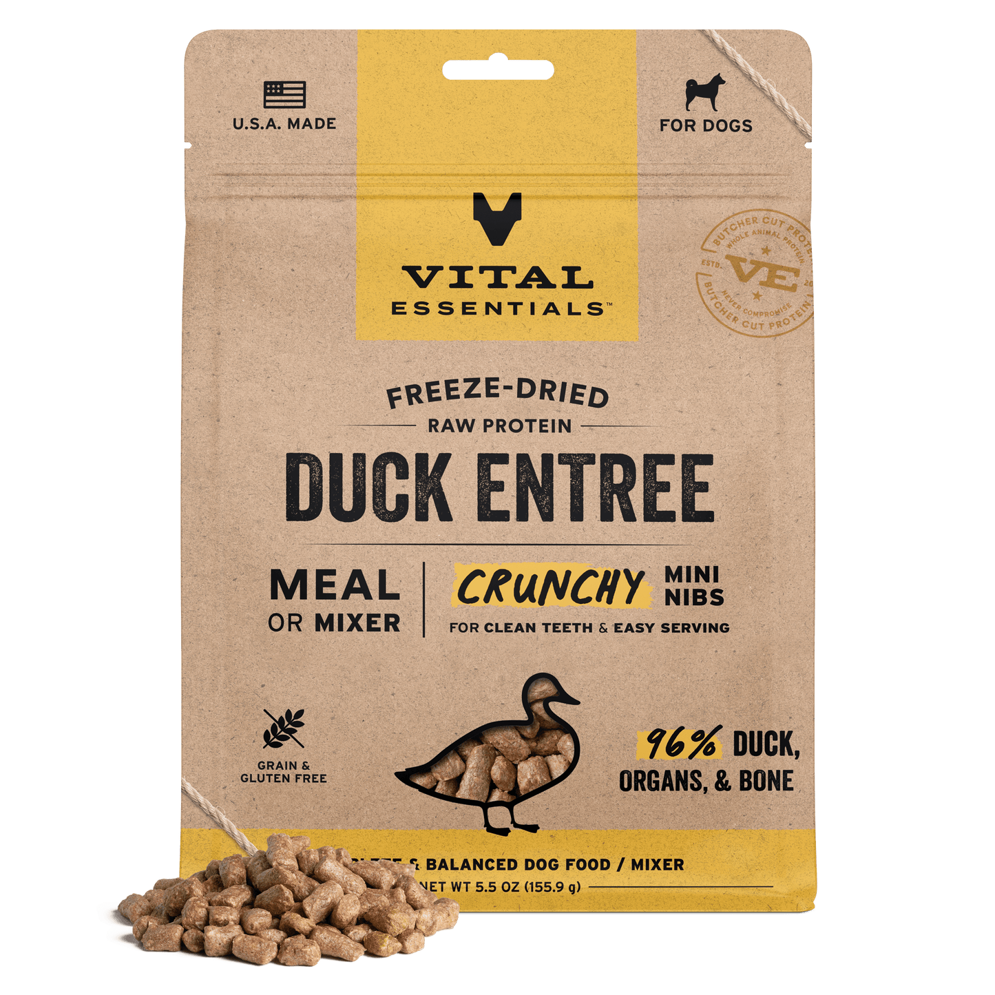 Freeze-Dried Duck Entree Dog Food Crunchy Mini Nibs