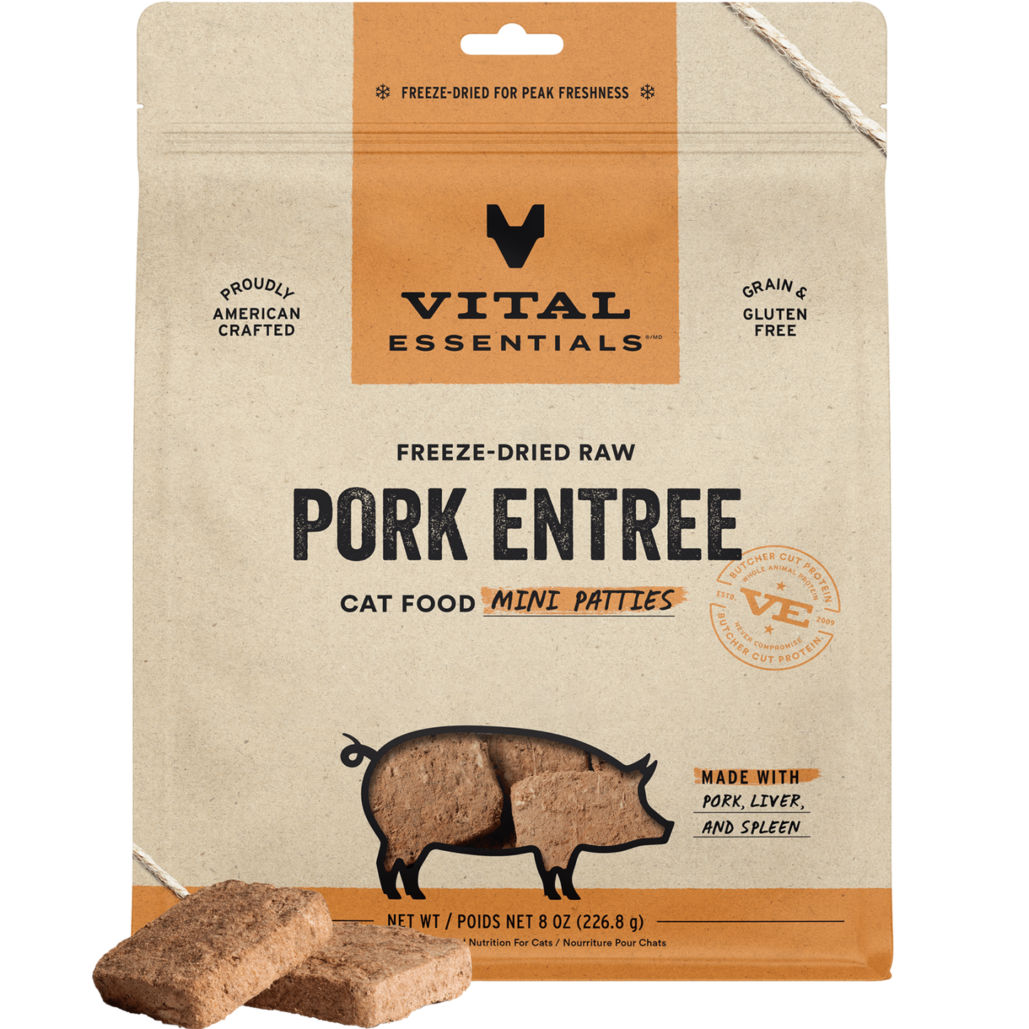 package front vital essentials®_freeze-dried raw_pork_entree_mini patties_cat food