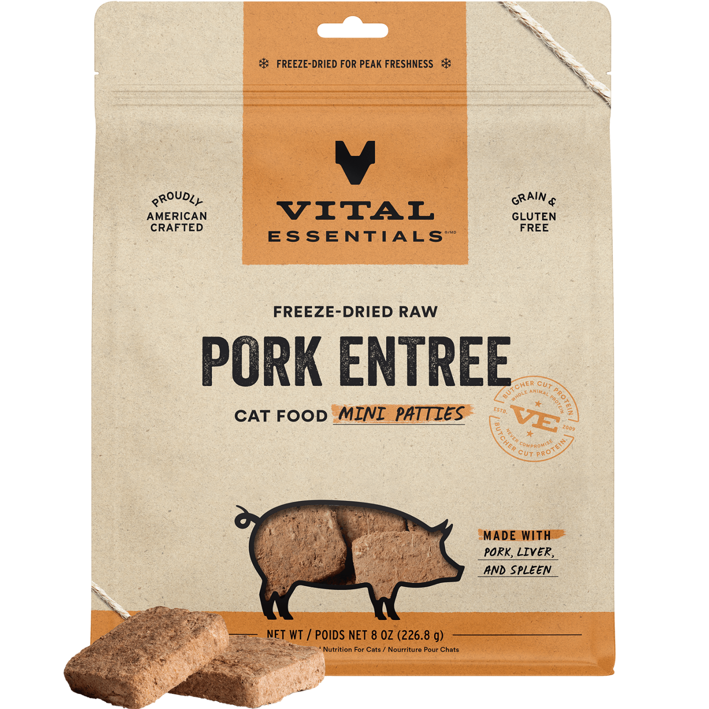 package front vital essentials®_freeze-dried raw_pork_entree_mini patties_cat food