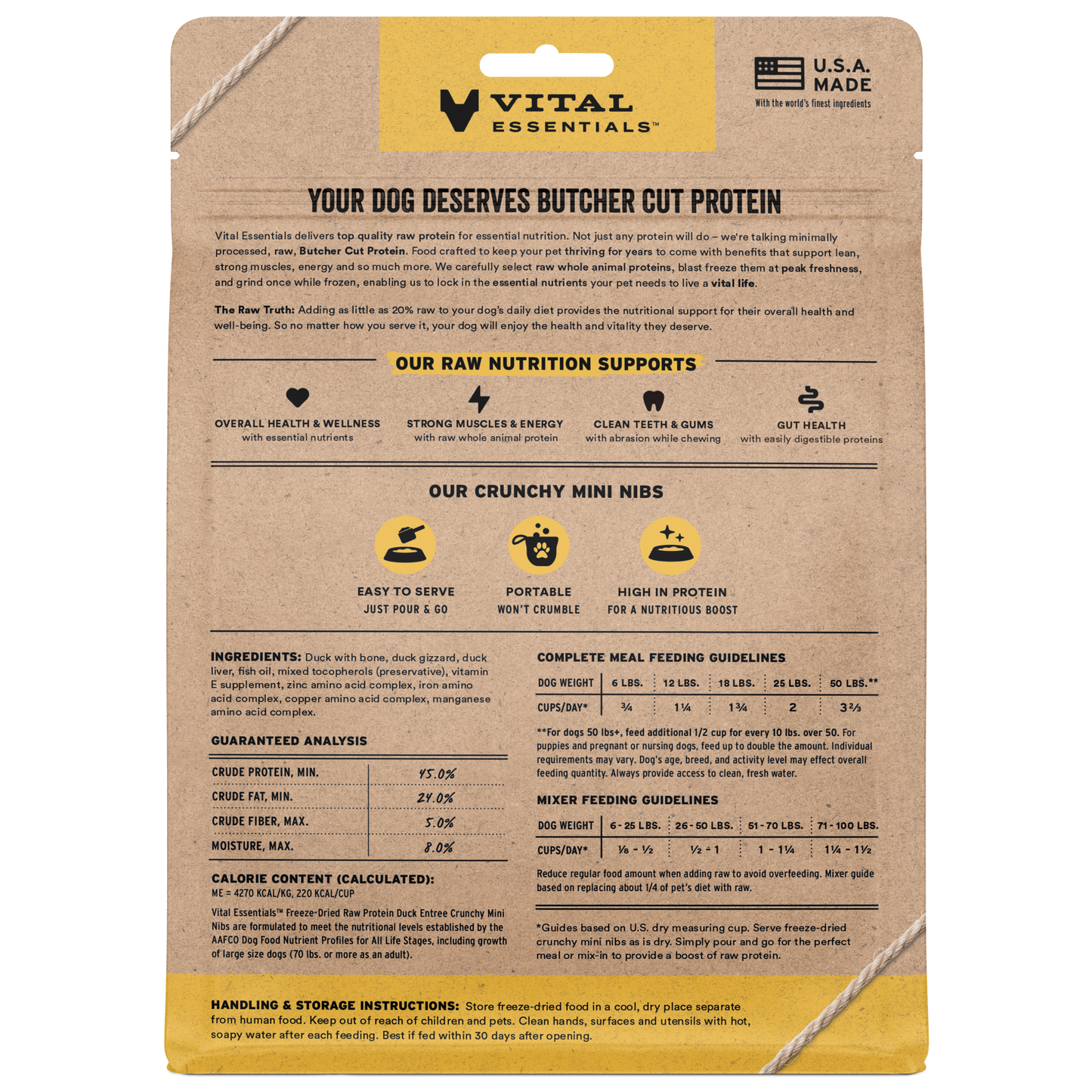 package back vital essentials®_freeze-dried raw_duck_entree_mini nibs_dog food