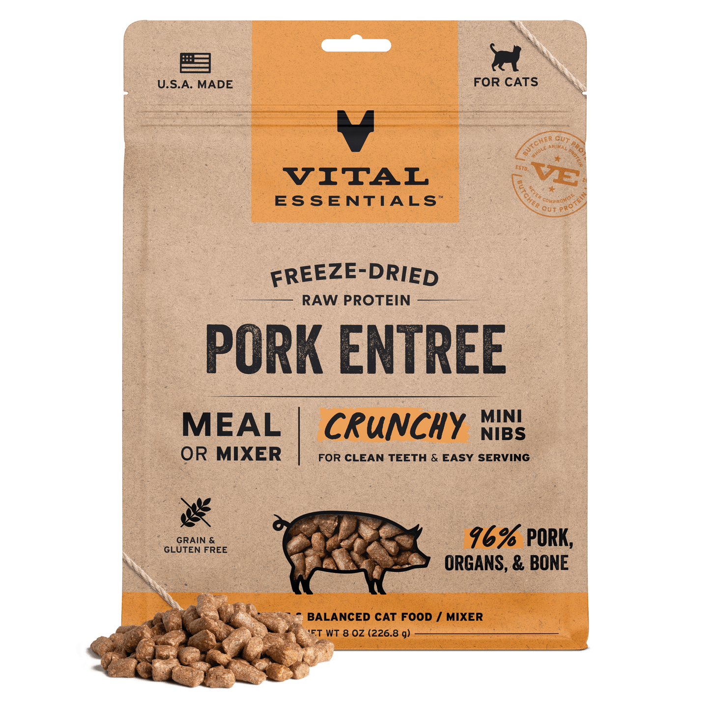 Freeze-Dried Pork Entree Cat Food Crunchy Nibs