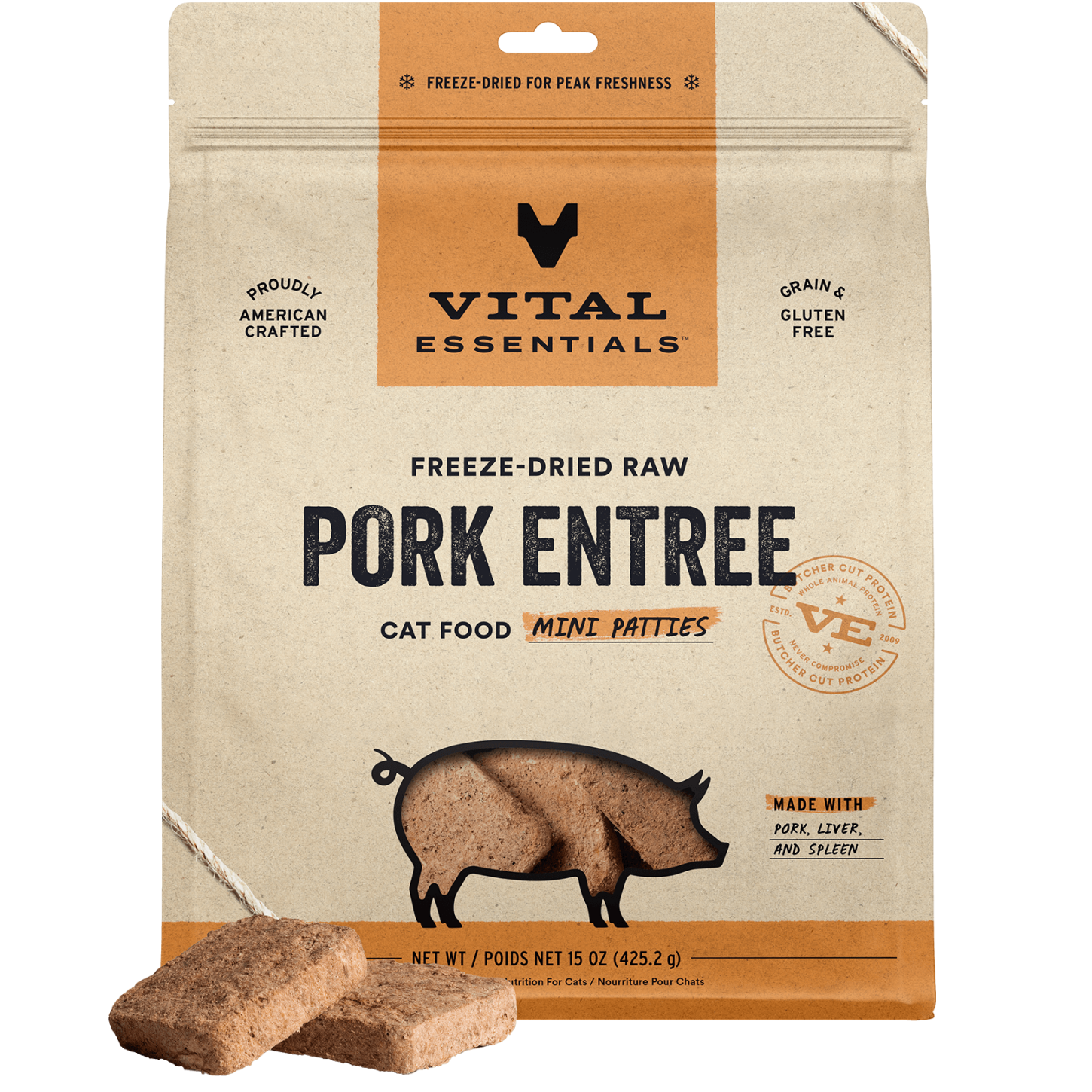 package front vital essentials®_freeze-dried raw_pork_entree_mini patties_cat food