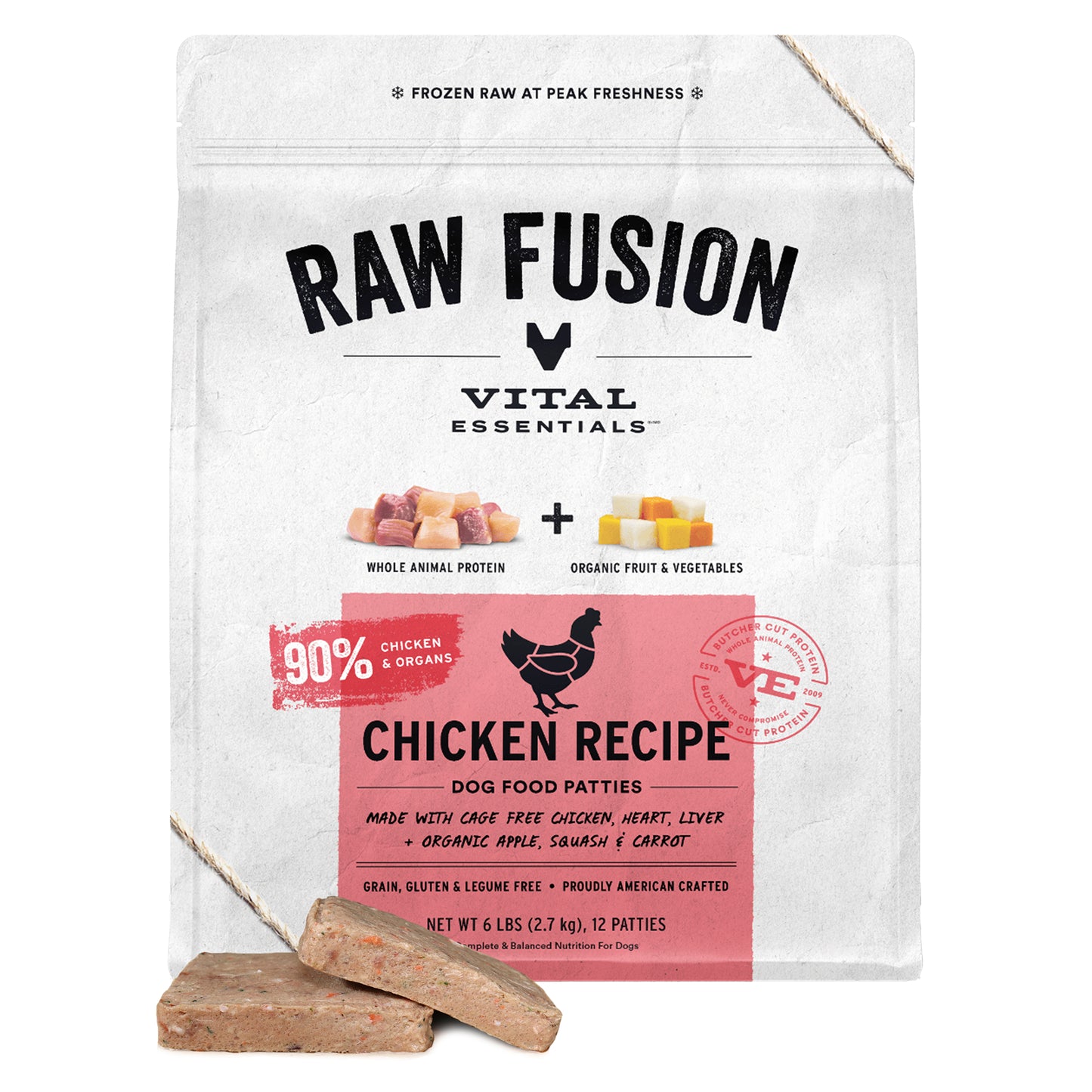 RAW FUSION Frozen Raw Chicken Recipe Dog Food Patties