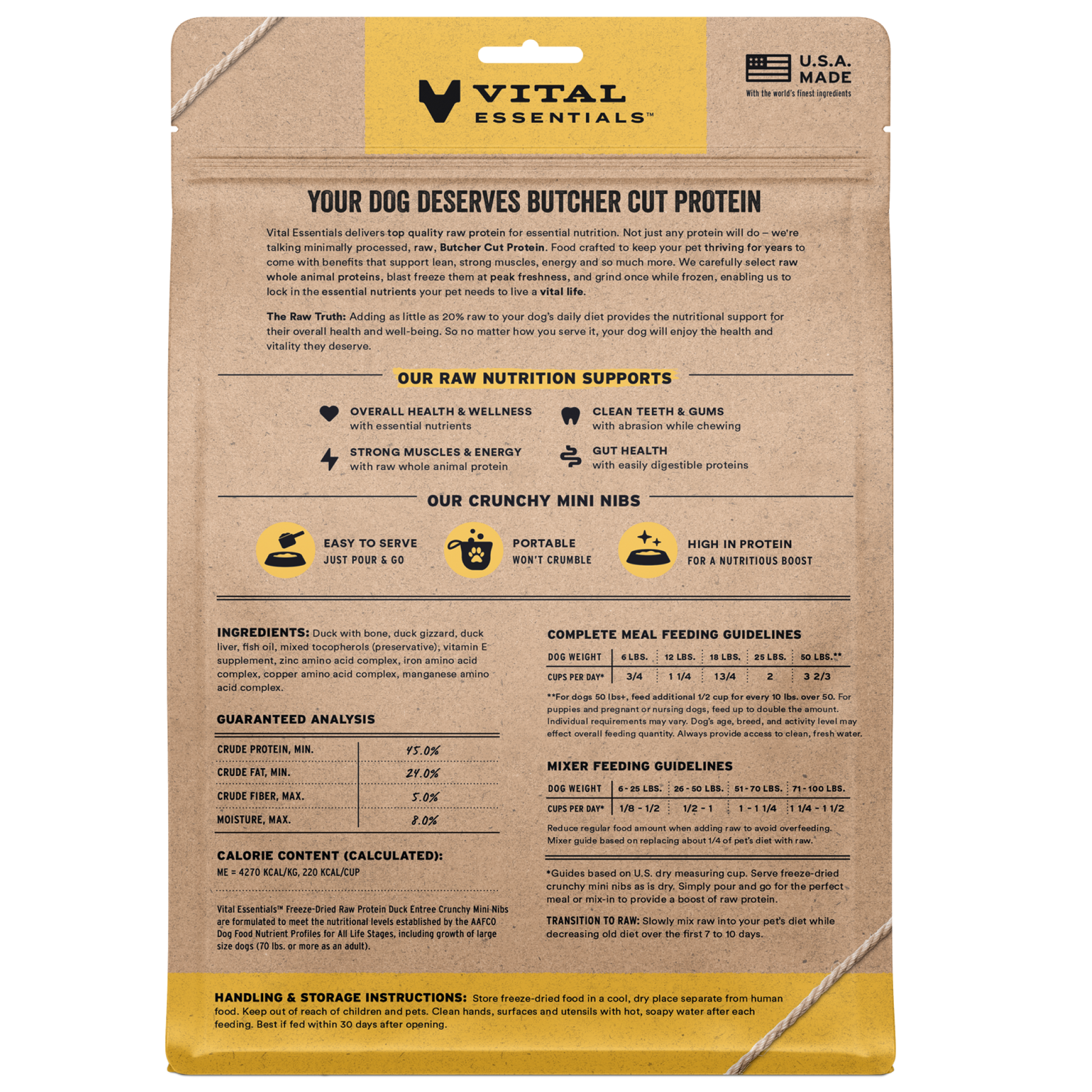 package back vital essentials®_freeze-dried raw_duck_entree_mini nibs_dog food