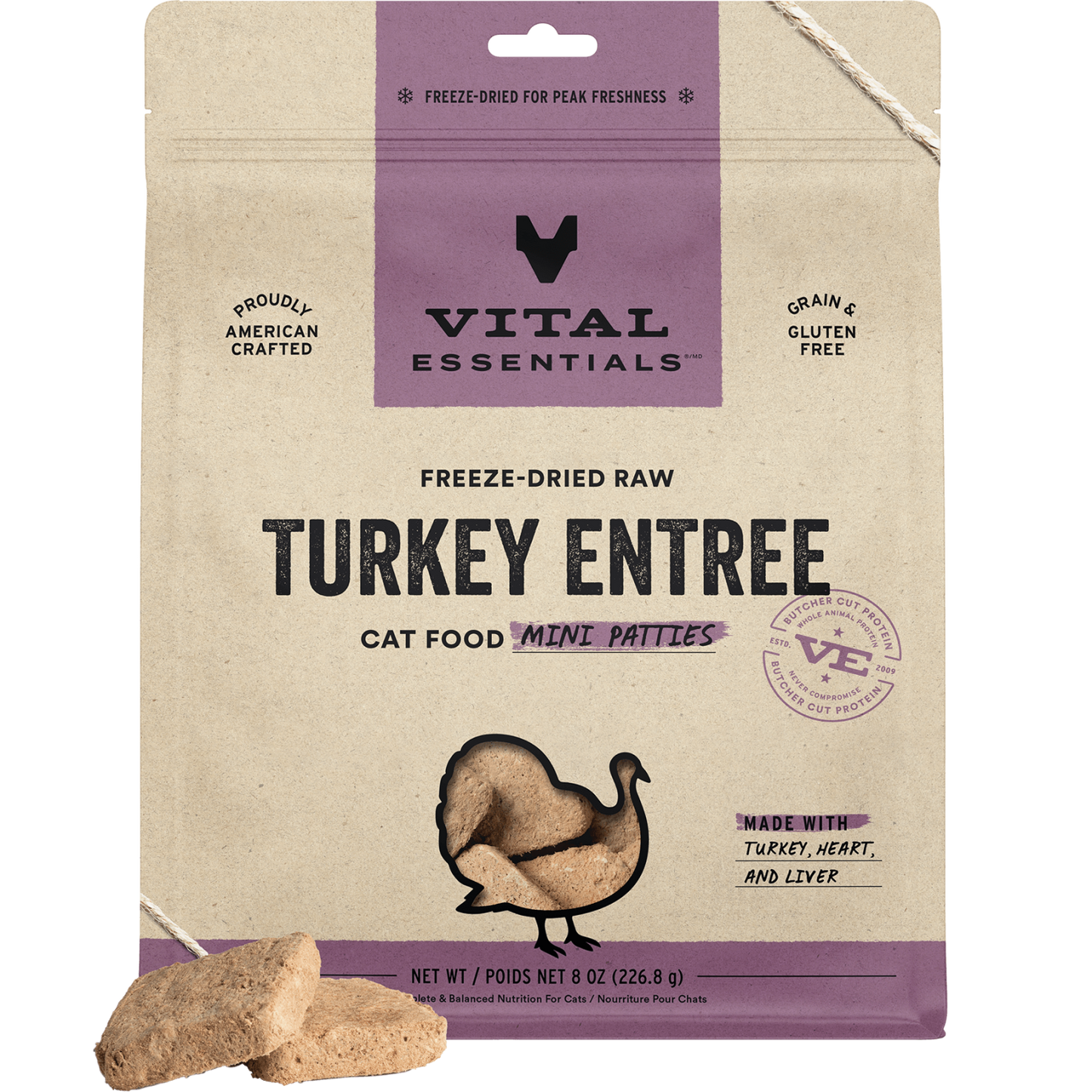 package front vital essentials®_freeze-dried raw_turkey_entree_mini patties_cat food