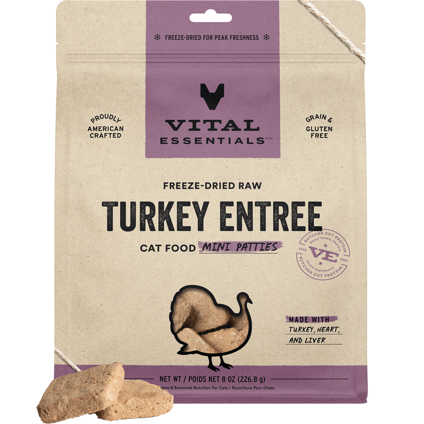 package front vital essentials®_freeze-dried raw_turkey_entree_mini patties_cat food