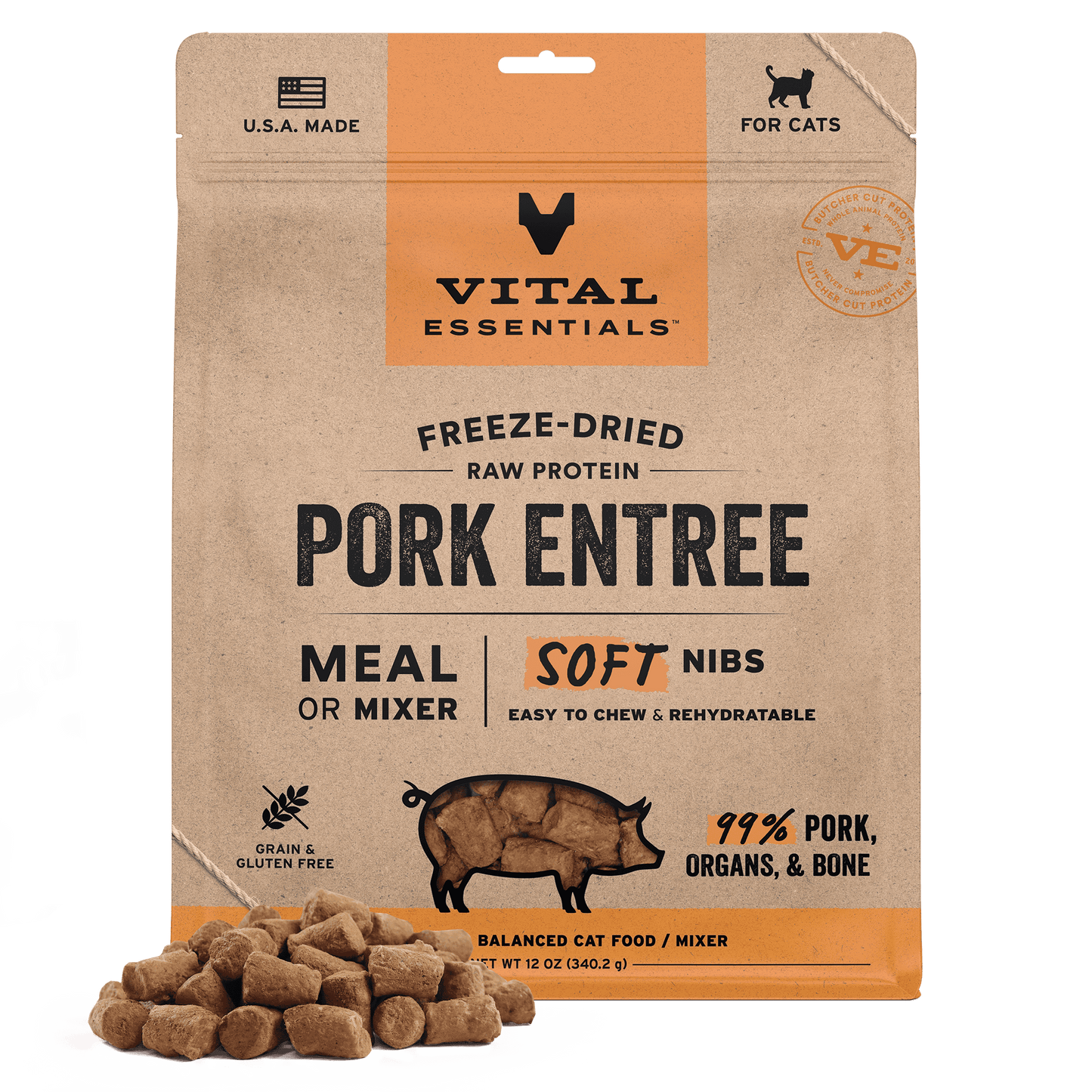 Freeze-Dried Pork Entree & Mixer Cat Food Soft Nibs