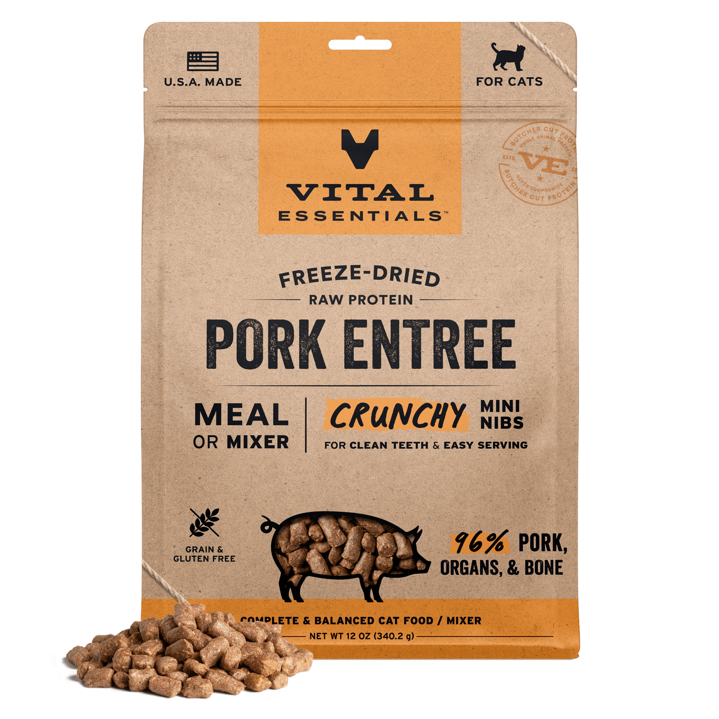 Freeze-Dried Pork Entree Cat Food Crunchy Nibs
