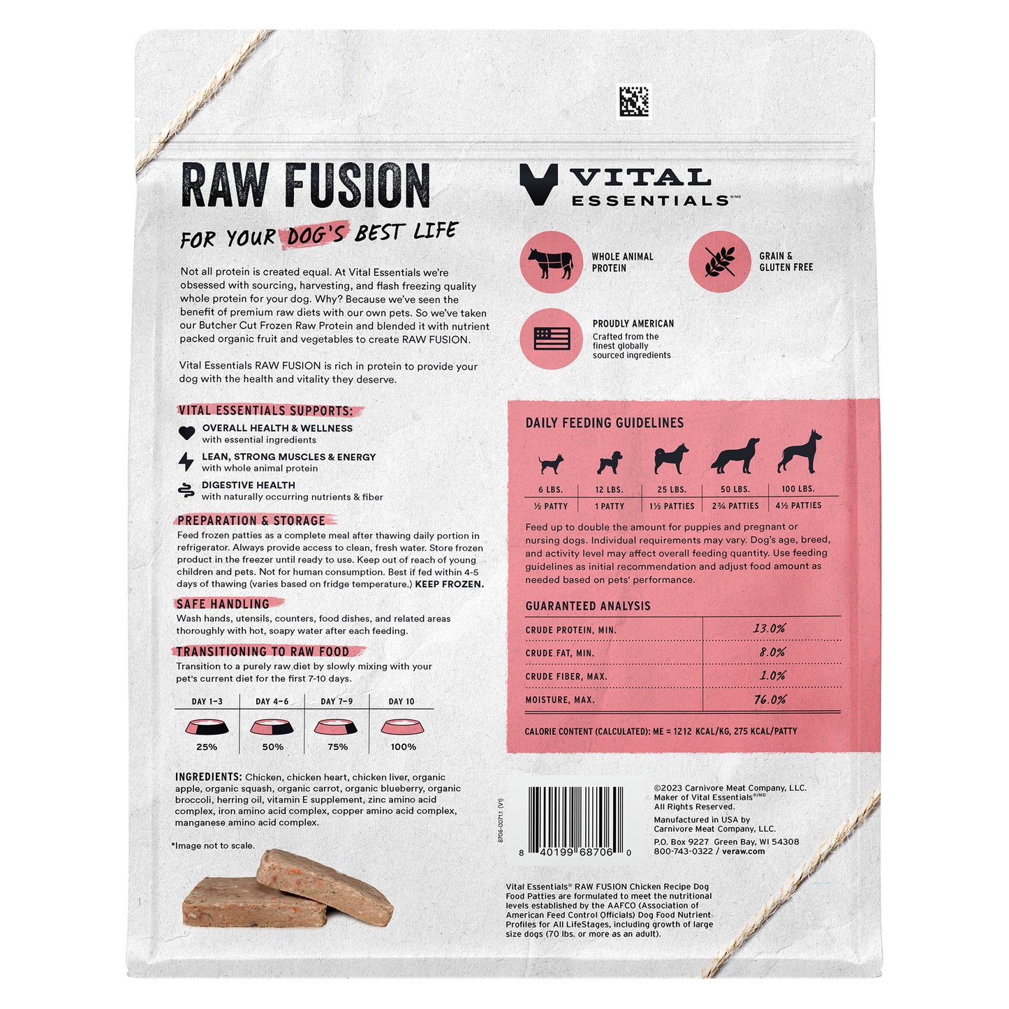 RAW FUSION Frozen Raw Chicken Recipe Dog Food Patties