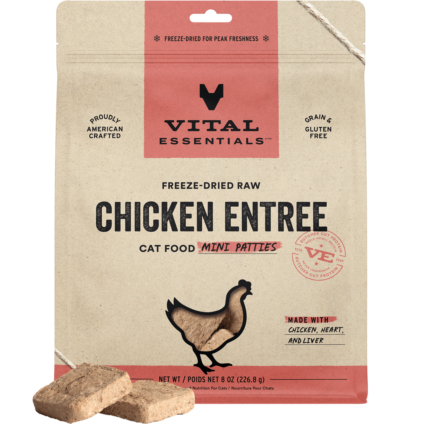 package front vital essentials®_freeze-dried raw_chicken_entree_mini patties_cat food