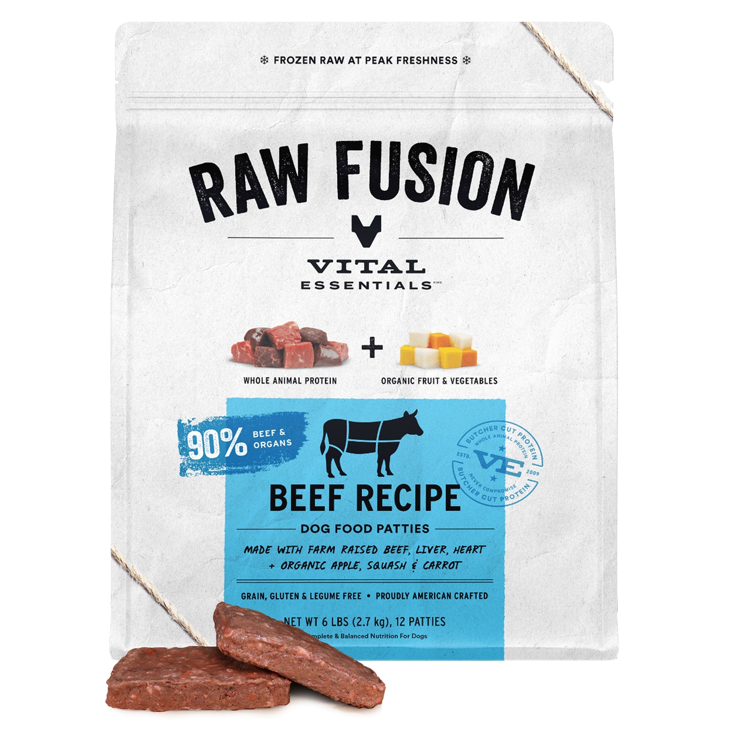 RAW FUSION Frozen Raw Beef Recipe Dog Food Patties