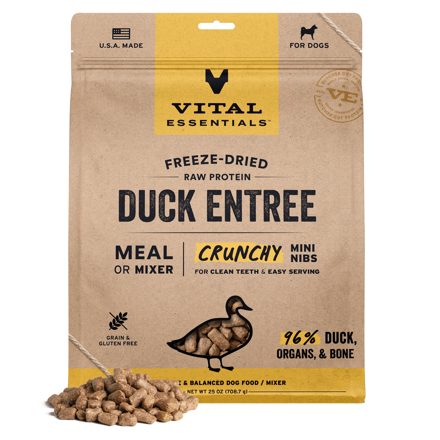 Freeze-Dried Duck Entree Dog Food Crunchy Mini Nibs