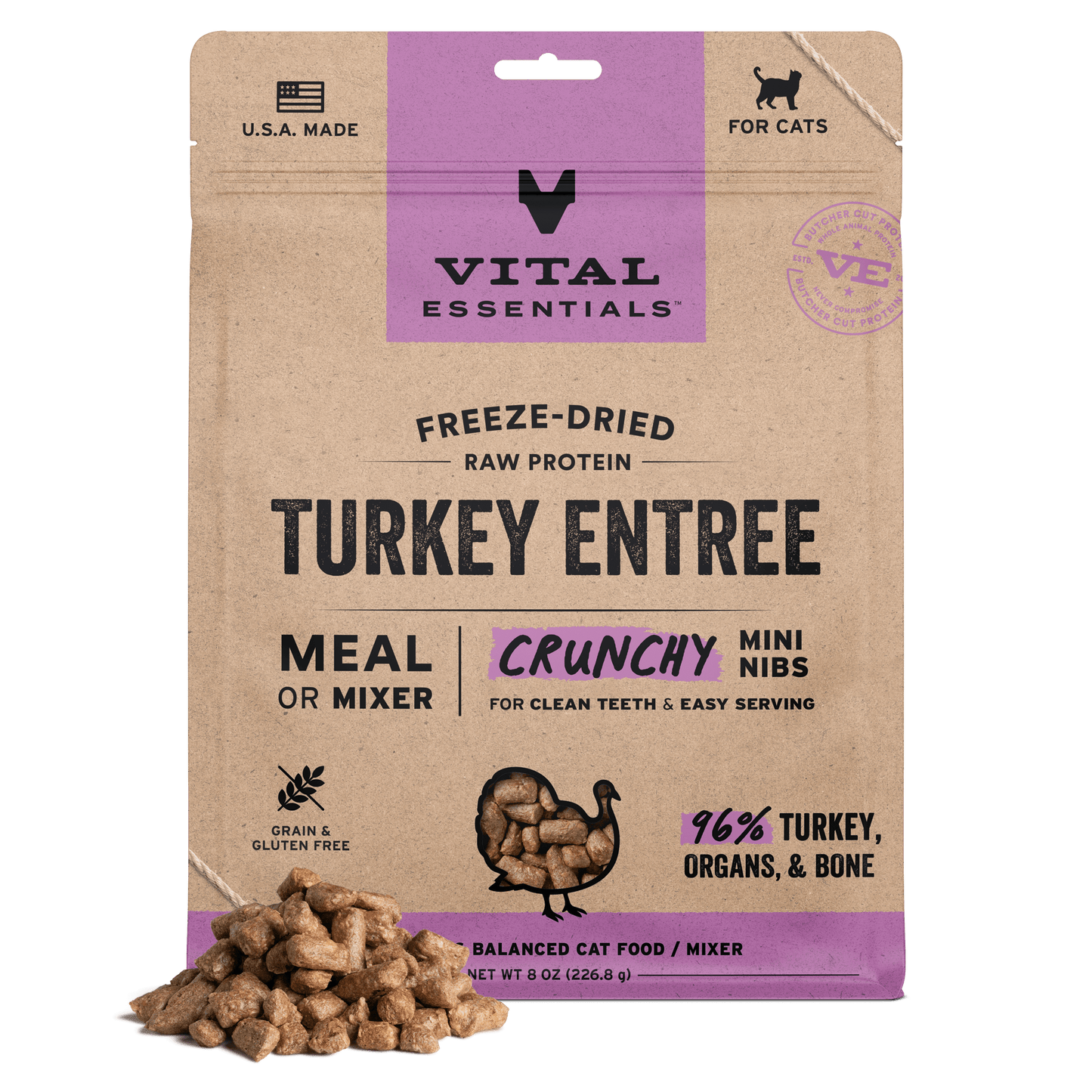 Freeze-Dried Turkey Entree Cat Food Crunchy Nibs