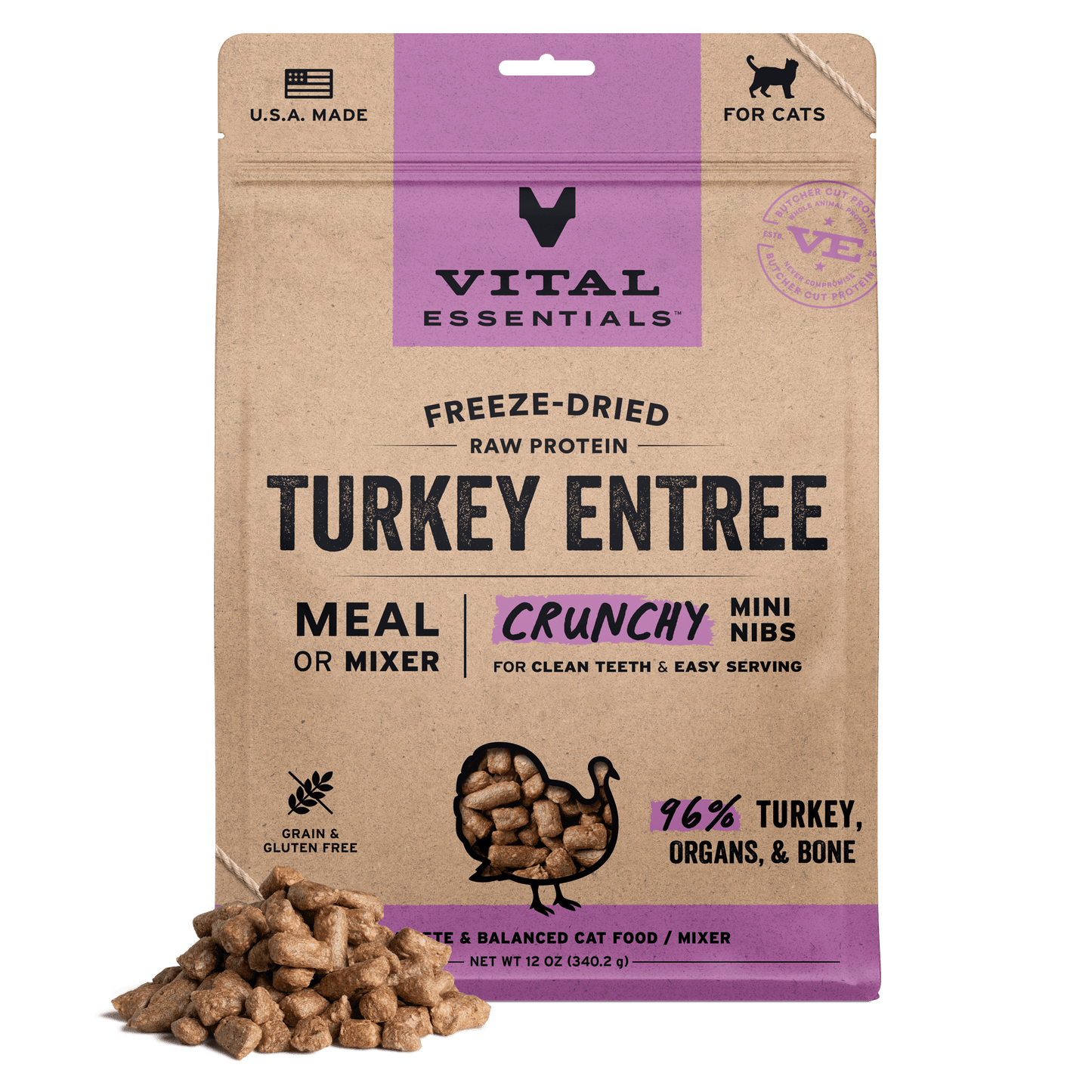 Freeze-Dried Turkey Entree Cat Food Crunchy Nibs
