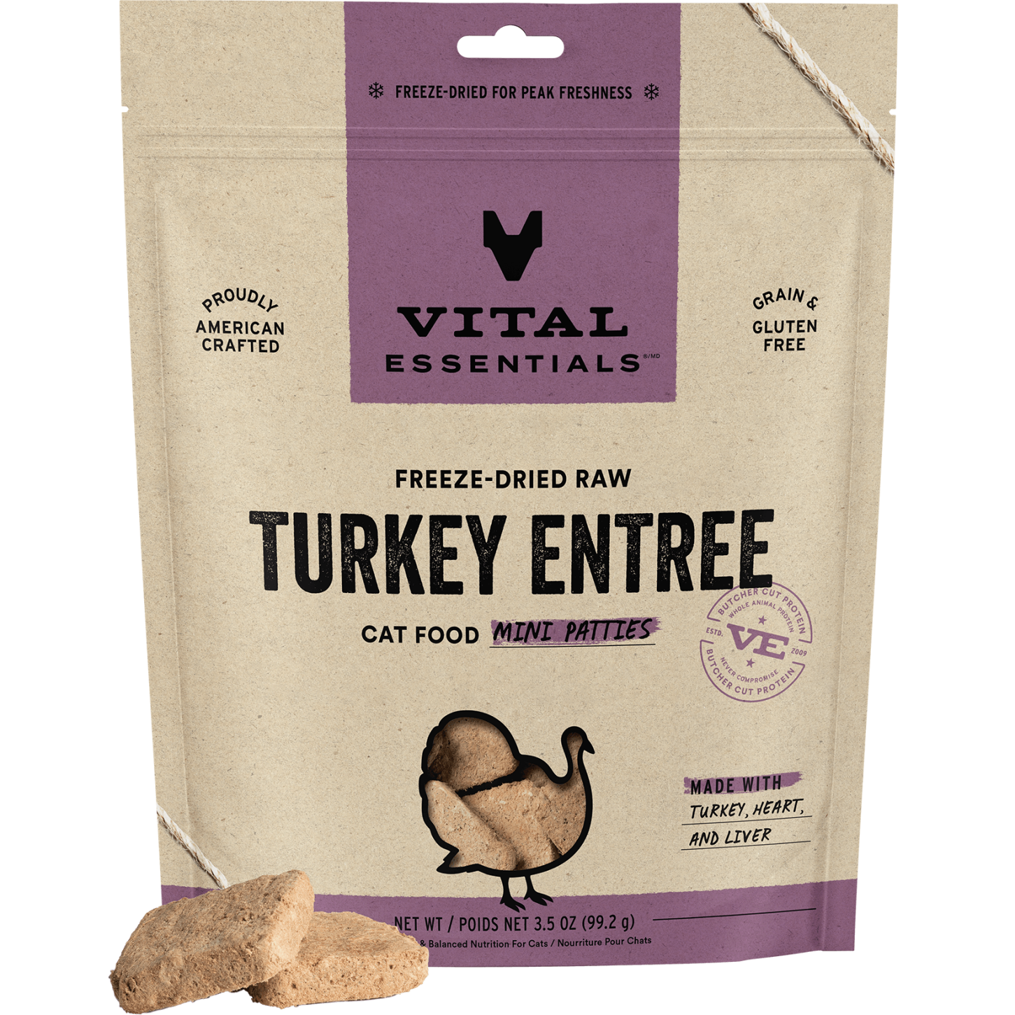 package front vital essentials®_freeze-dried raw_turkey_entree_mini patties_cat food